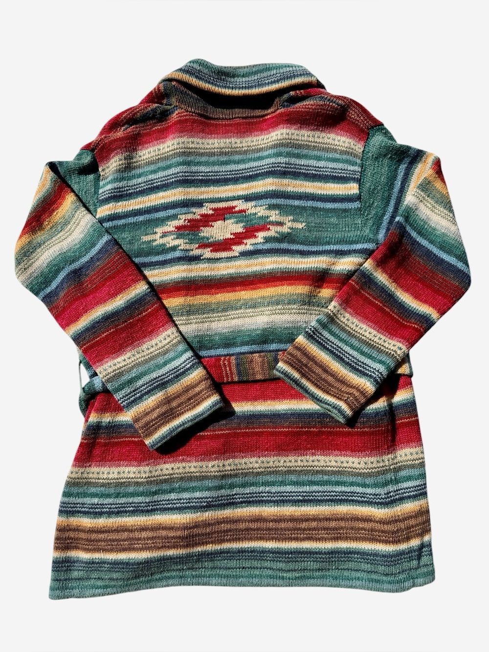 Vintage Ralph Lauren Hand Knit Linen Cotton Belted Sweater Southwestern Santa Fe - Picture 11 of 16